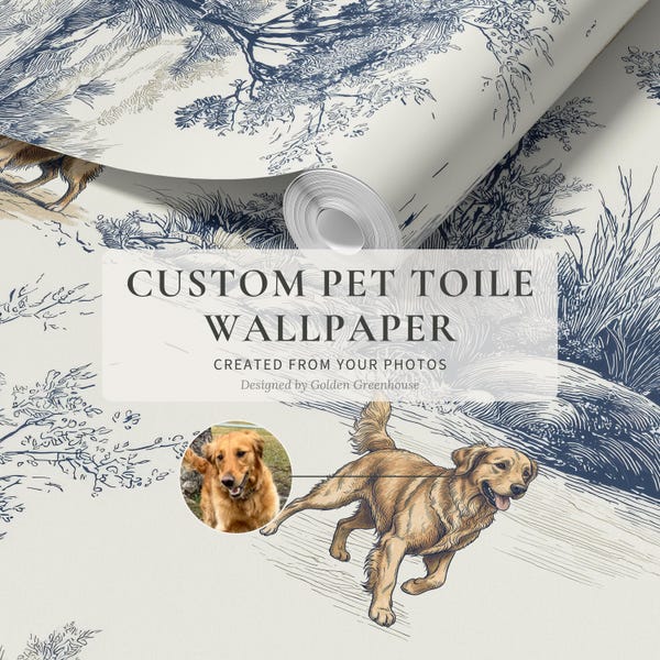 Custom Dog Wallpaper, Scenic Hunting Dog Toile, Personalized Pet Portrait from Photos, Peel & Stick, Removable, Pre-Pasted, Vinyl