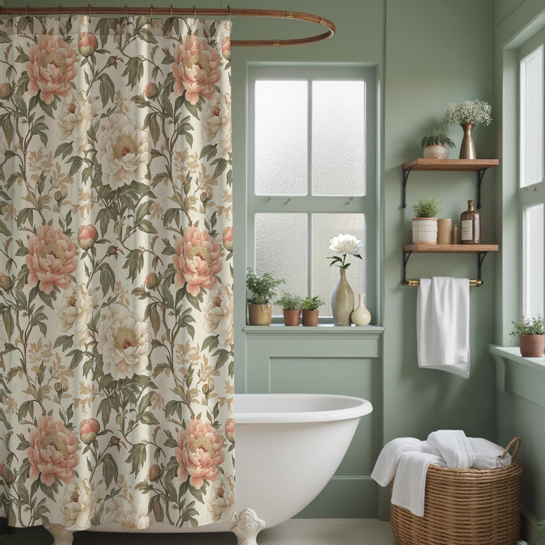 Namdeva Tenda Da Doccia Vintage Floreale Con Peonie Rosa E Viola – 180x180 Cm – Tessuto Impermeabile Con 12 Ganci Inclusi