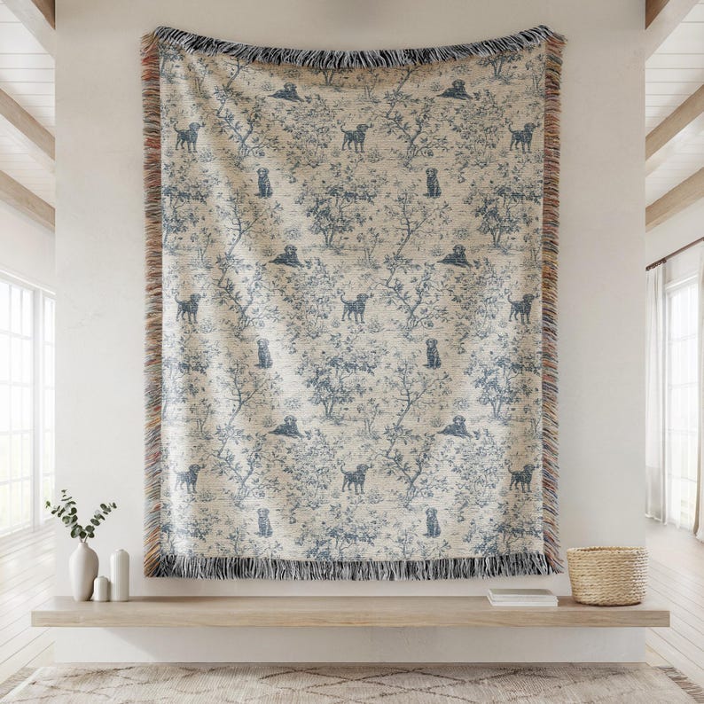 Jeté tissé labrador retriever noir toile botanique grande tapisserie murale décoration champêtre française cadeau maison héritage pour amoureux des animaux de compagnie image 4