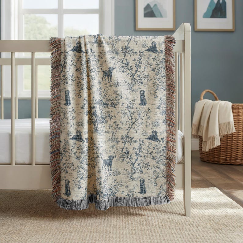 Jeté tissé labrador retriever noir toile botanique grande tapisserie murale décoration champêtre française cadeau maison héritage pour amoureux des animaux de compagnie image 7