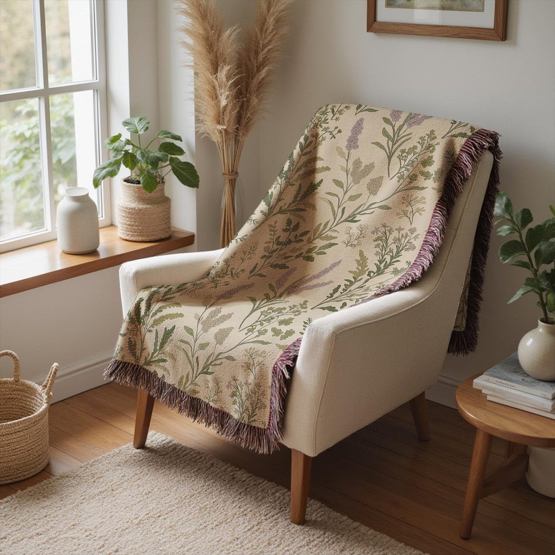 Botanical Cottagecore Throw Blanket | Vintage Botany Culinary Herbs ...