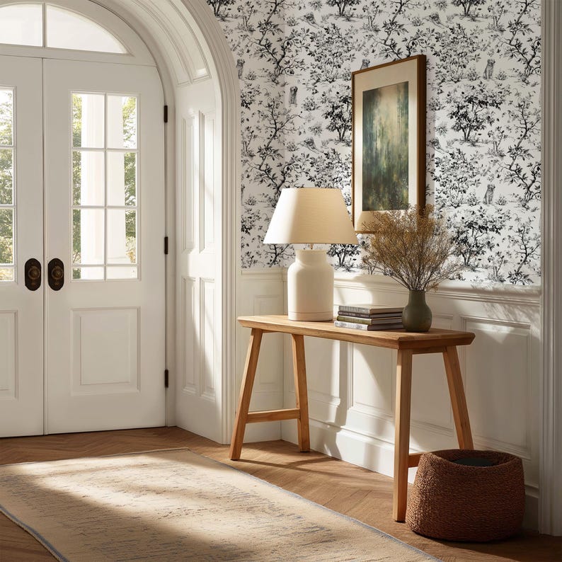 Tapeta z motywem psa na zamówienie, personalizowana na podstawie zdjęcia, fantazyjna tapeta toile de jouy w stylu vintage, samoprzylepna, zdejmowana, z klejem, tkanina, winyl zdjęcie 7