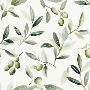 Olive Branch Botanical Wallpaper | Watercolor Green Leaf, Farmhouse Wallpaper, Cottagecore Decor | Peel & Stick, Removable, Prepasted, Vinyl