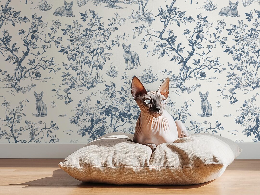 Cat Wallpaper, Custom Color, Hairless Sphynx Toile De Jouy