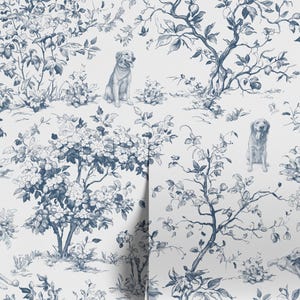 Tapeta z motywem psa na zamówienie, personalizowana na podstawie zdjęcia, fantazyjna tapeta toile de jouy w stylu vintage, samoprzylepna, zdejmowana, z klejem, tkanina, winyl zdjęcie 16