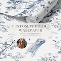 Custom Dog Wallpaper, Personalized from Photo, Whimsical Toile de Jouy Vintage Style, Peel & Stick, Removable, Pre-Pasted, Fabric, Vinyl product logo