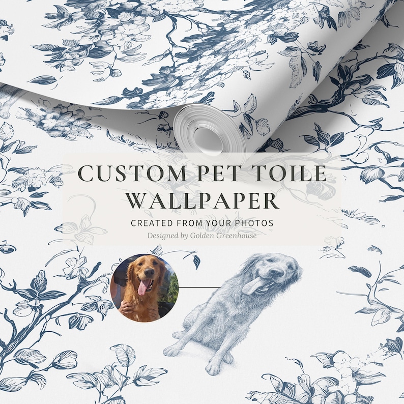 Tapeta z motywem psa na zamówienie, personalizowana na podstawie zdjęcia, fantazyjna tapeta toile de jouy w stylu vintage, samoprzylepna, zdejmowana, z klejem, tkanina, winyl zdjęcie 1