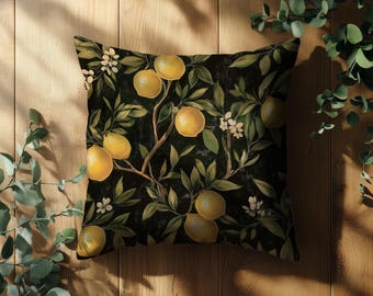 Dark Lemon Throw Pillow | Moody Farmhouse Cottagecore Dark Academia Rustic Decor | Covers and Inserts | Lumbar Pillow