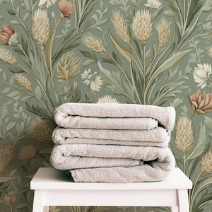 Green Botanical Farmhouse Wallpaper, William Morris Inspired, Cottagecore Decor | Paste the Wall, Prepasted, Removable Peel and Stick, Vinyl image 3