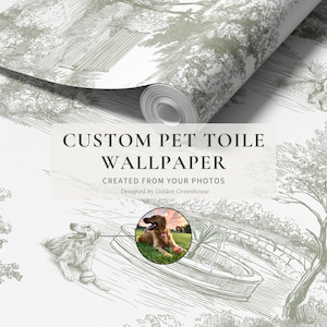 Custom Dog Park Wallpaper, Whimsical Scenic Toile, Personalized Pet Portrait from Photos (Peel & Stick, Removable, Pre-Pasted, Vinyl)