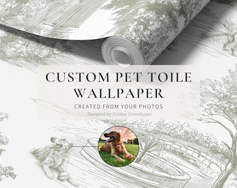 Custom Dog Park Wallpaper, Whimsical Scenic Toile, Personalized Pet Portrait from Photos (Peel & Stick, Removable, Pre-Pasted, Vinyl)