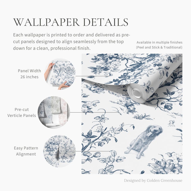 Tapeta z motywem psa na zamówienie, personalizowana na podstawie zdjęcia, fantazyjna tapeta toile de jouy w stylu vintage, samoprzylepna, zdejmowana, z klejem, tkanina, winyl zdjęcie 3