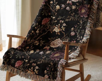 Jeté à motif de chinoiseries florales | Grande tapisserie murale tissée | Floral gothique romantique, Académie sombre, décoration Cottagecore | Cadeau pour la maison héritage