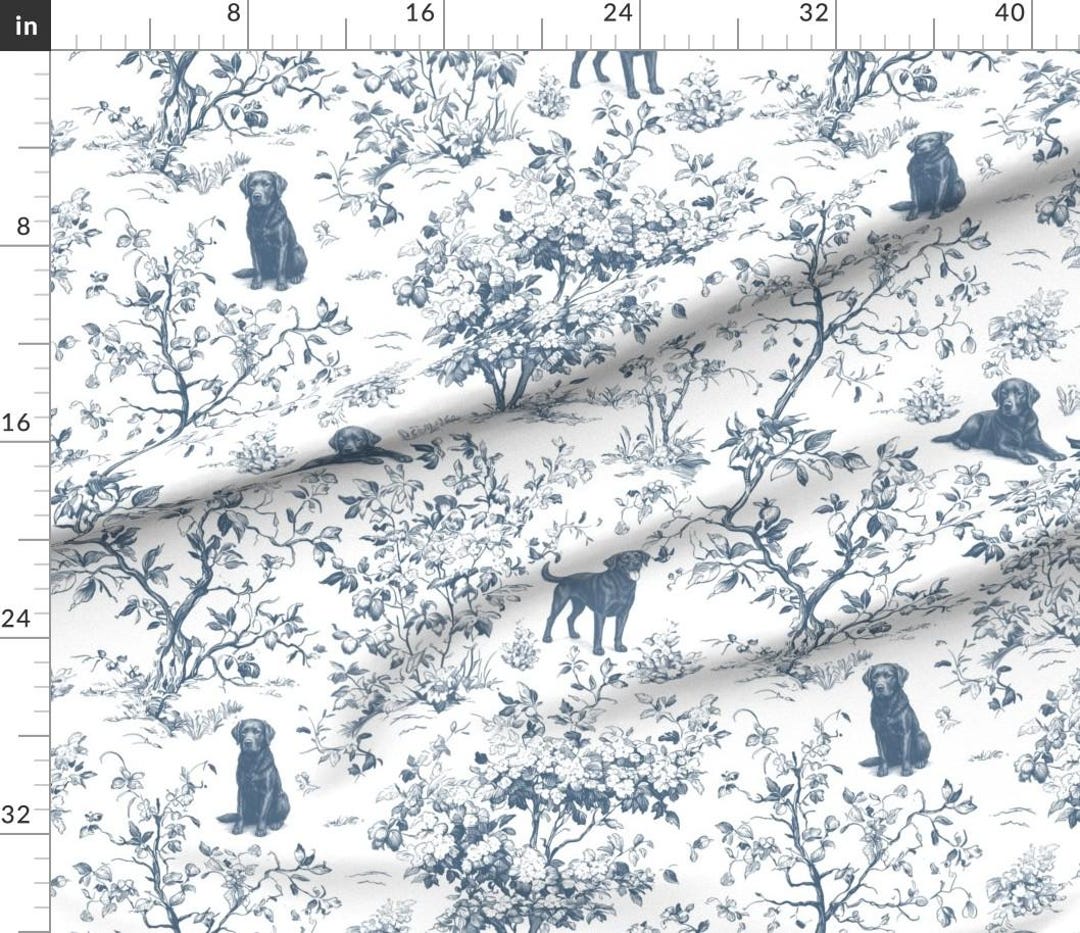 Labrador Linen Black Lab Retriever Dog Fabric by the Yard | French Country Toile ...