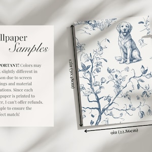 Dog Wallpaper, Whimsical Toile de Jouy Golden Retriever, Vintage Style Botanical, Peel & Stick, Removable, Pre-Pasted, Vinyl, Custom Color image 9