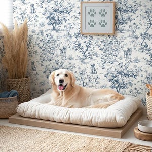 Carta da parati con cani, fantasia Toile de Jouy Golden Retriever, stile vintage botanico, staccabile e attaccabile, rimovibile, preincollabile, vinile, colore personalizzato