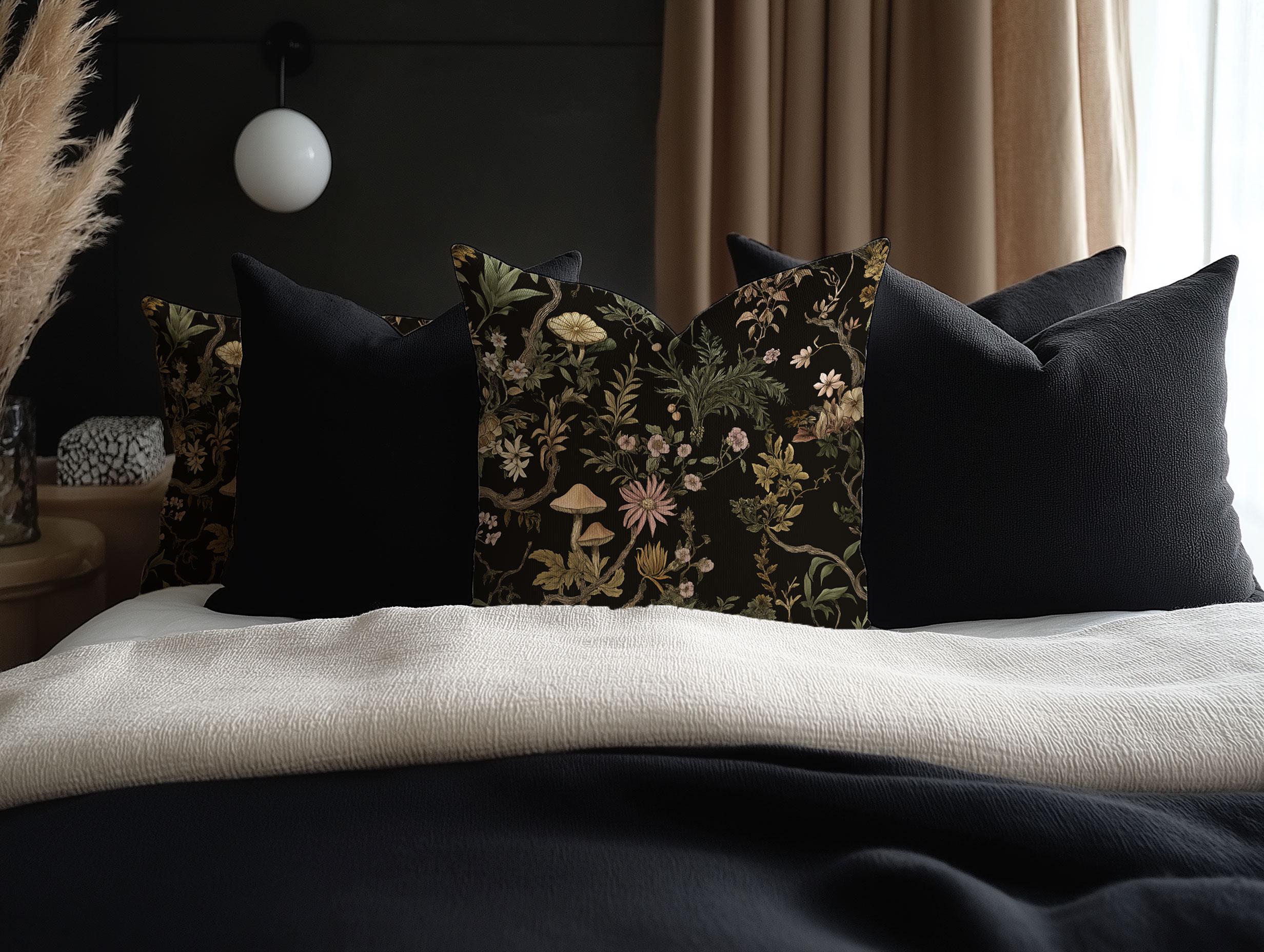 Decor R Covers Chinoiserie Mushroom Throw Pillow | Woodland Whimsy Cottagecore, Dark ...