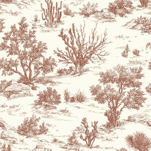 Carta da parati Western Botanical Toile / Decorazione Cottagecore con paesaggio desertico panoramico / Stacca e attacca, rimovibile, preincollata, vinile / Colore personalizzato