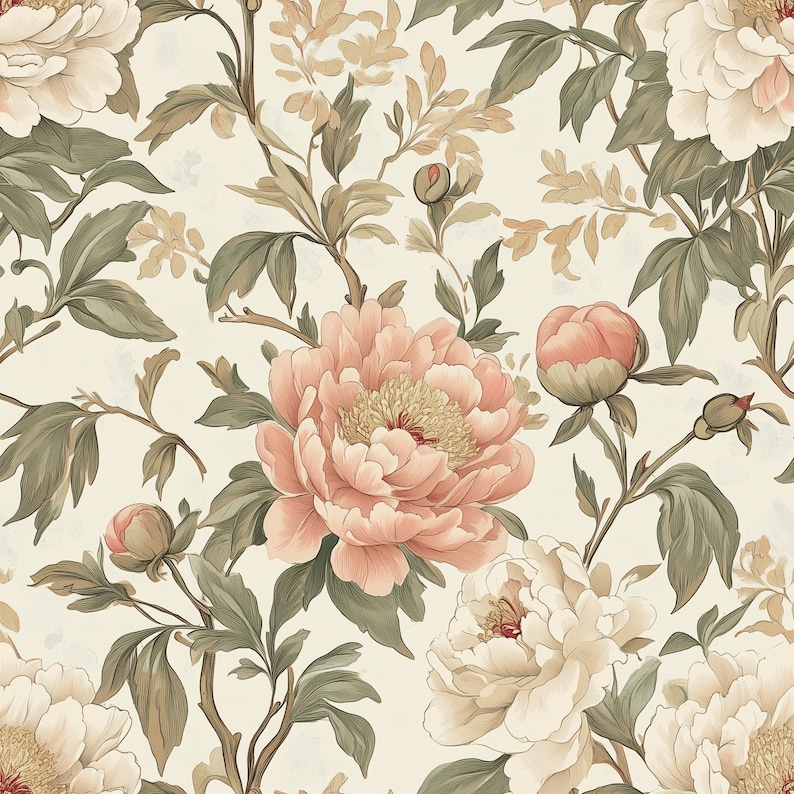Pink Peony Floral Wallpaper | Vintage Victorian Botanical, Light ...