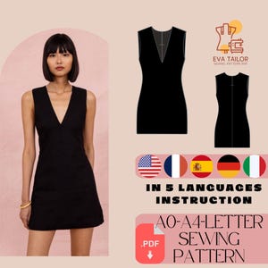 Patron de mini-robe, modèle Honey sans manches à col en V profond