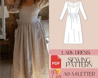 Patrón de costura para vestido fruncido de lino estilo cottagecore (PDF)