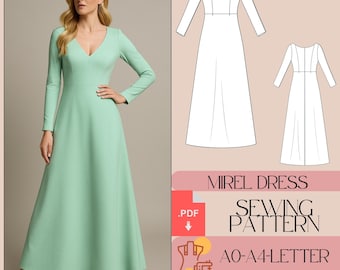 navy blue dress for baby girl Maxi A-Line Dress Sewing Pattern PDF | Easy Beginner Dress Pattern main image 1