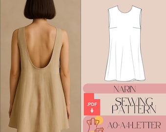 Mini Backless Dress Sewing Pattern, Easy Summer Linen (PDF Pattern)