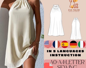 Halter Mini Dress Sewing Pattern for Summer Cocktail Dress  (PDF)