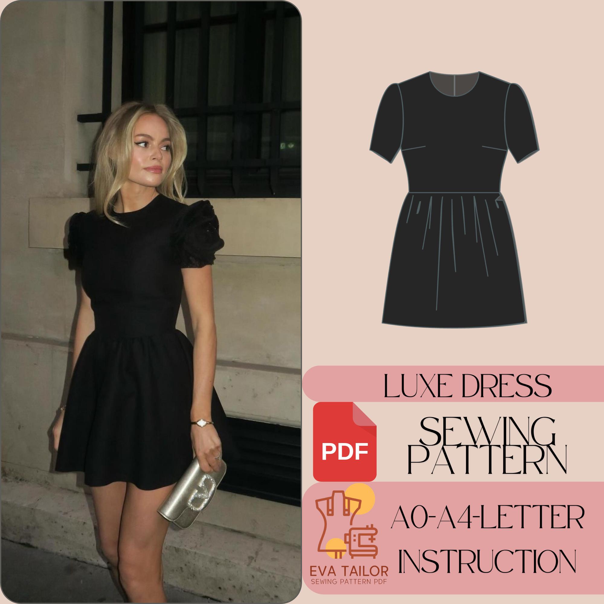 cocktail dress sewing patterns Mini Pattern (PDF) water-friendly Soft Sonata V-Neck Dress Vintage sewing Color:Tea Dye