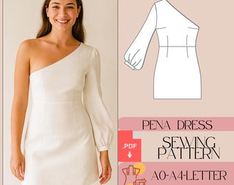 One Shoulder Mini Dress Sewing Pattern (PDF)