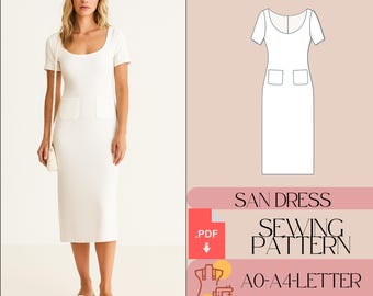 Wide Collar Knit Dress Sewing Pattern with Pockets (PDF Pattern)