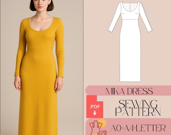 Patron Robe Moulante Col Large Manche Longue Robe Bodycon Couture PDF