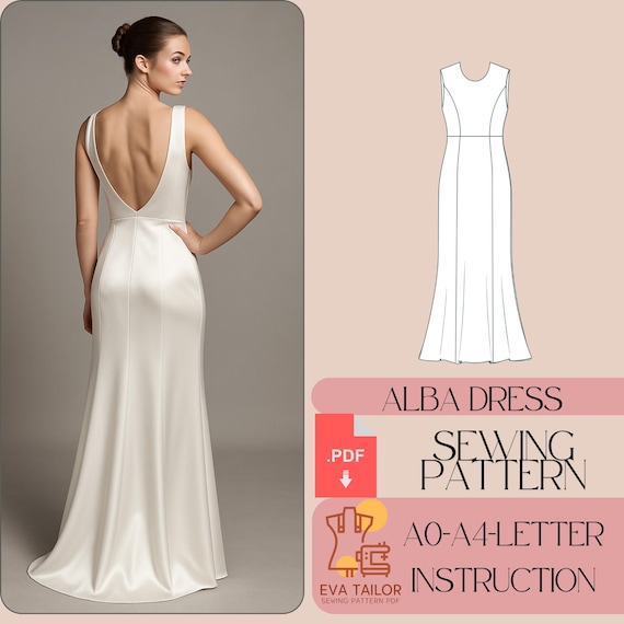 Backless Satin Maxi Dress Sewing Pattern (PDF) - Etsy Backless Satin Maxi Dress Sewing Pattern (PDF) - Etsy