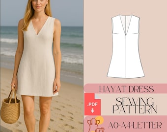 Linen Mini Dress Sewing Pattern, Summer Beach Style (PDF)