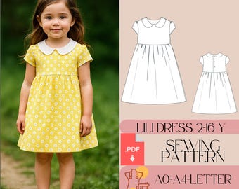 Girls Peter Pan Collar Dress Sewing Pattern (PDF)