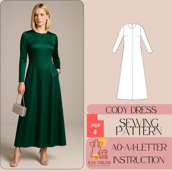 green emerald velvet dress Audrey Balloon-Sleeved Maxi Dress Sewing Pattern by Dressmaking Amóre main image 0