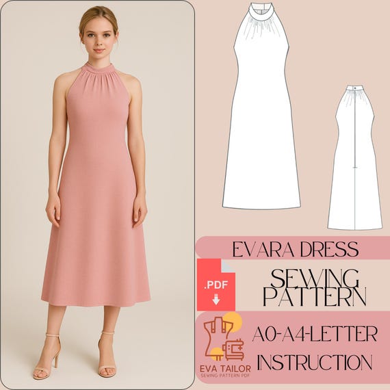Halter Neck Midi Dress Sewing Pattern, Easy Cottagecore Style (PDF) - Etsy Halter Neck Midi Dress Sewing Pattern, Easy Cottagecore Style (PDF) - Etsy