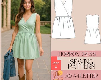 Cottagecore Summer Dress Sewing Pattern, Surplice Neck (PDF Pattern)