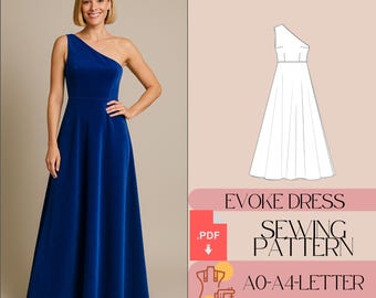 One Shoulder Maxi Dress Sewing Pattern (PDF)