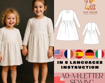 Girls Long Sleeve Dress Sewing Pattern, Cottagecore Style (PDF Pattern)