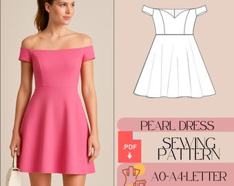 Off Shoulder Mini Bridal Dress Sewing Pattern Mini Prom Dress Pattern PDF Digital Sewing Pattern