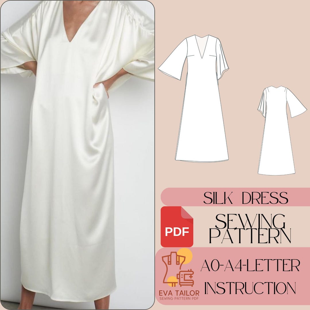 Silky Dress Sewing Pattern, Boho Dress Digital Sewing Pattern, V Neck ...