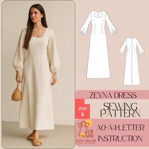 long sleeve trapeze dress pattern TRAPEZE DRESS x PUFF SLEEVES (PDF)