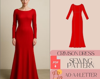 A-line Long Sleeve Dress Sewing Pattern (PDF) - Etsy