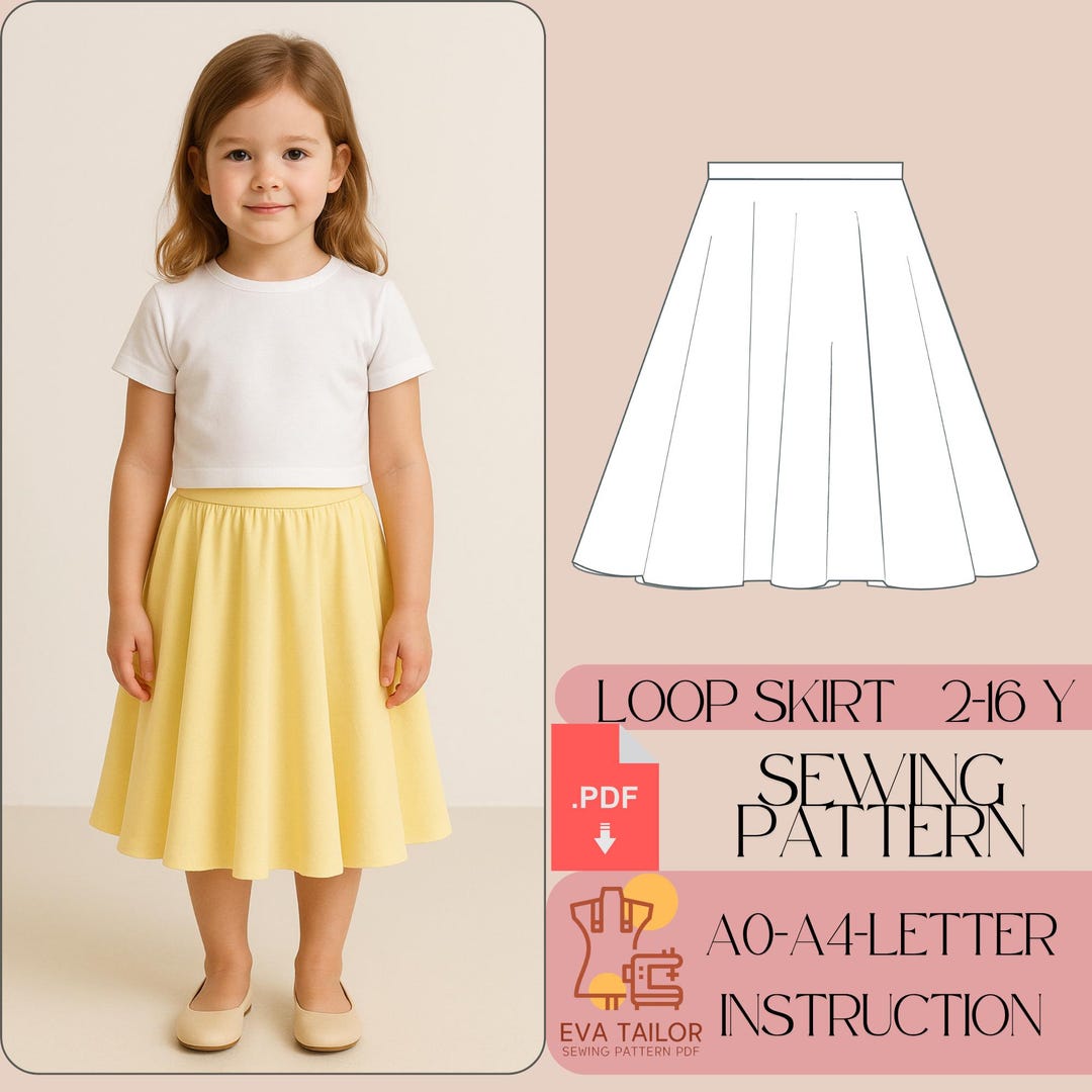 Girls Midi Circle Skirt Sewing Pattern (PDF), Toddler Beginner Sewing ...