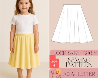 Girls Midi Circle Skirt Sewing Pattern (PDF), Toddler Beginner Sewing Instant Download