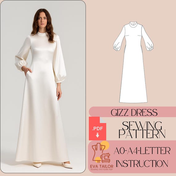 long sleeve maxi dress sewing pattern Effortless Hourglass Remeya - long sleeve maxi