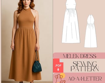 Halter Neck Cottagecore Dress Sewing Pattern (PDF)