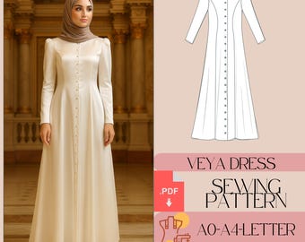Abaya Dress Sewing Pattern, Modest Evening Gown (PDF Pattern)