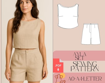 Linen Crop Top and Shorts Sewing Pattern Set (PDF)
